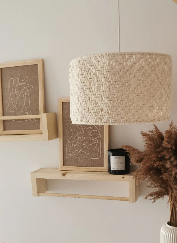 Lampa boho abażur pleciony makrama