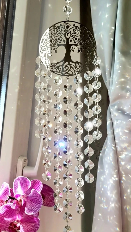 Szklany łapacz słońca handmade Drzewo bezbarwne koraliki