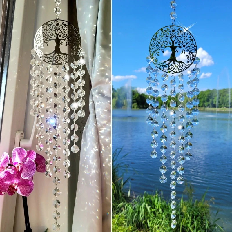 Szklany łapacz słońca handmade Drzewo bezbarwne koraliki