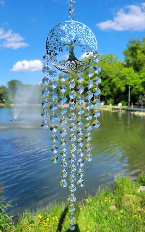 Szklany łapacz słońca handmade Drzewo bezbarwne koraliki