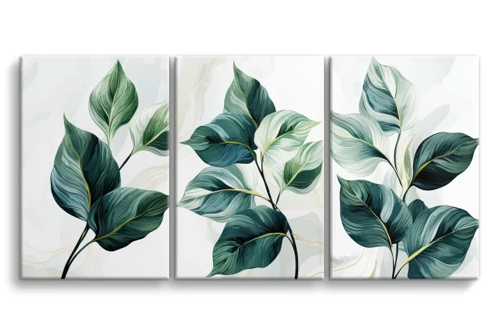 Obraz na płótnie tryptyk zielony liscie