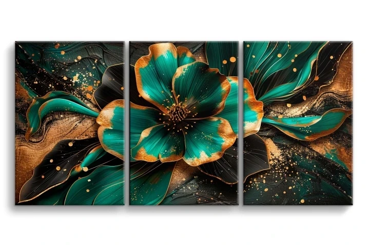 Obraz na płótnie tryptyk zielony złoty