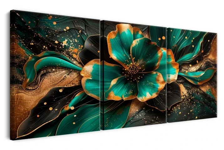 Obraz na płótnie tryptyk zielony złoty