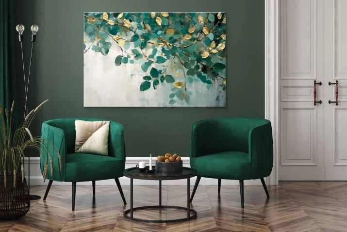 Obraz na płótnie canvas zielony, złoty liście