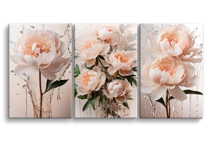 Obraz na płótnie, tryptyk kwiaty peonie