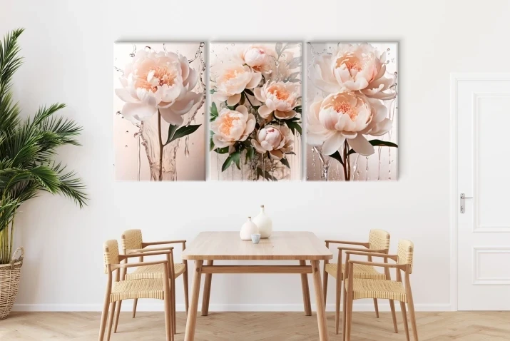 Obraz na płótnie, tryptyk kwiaty peonie