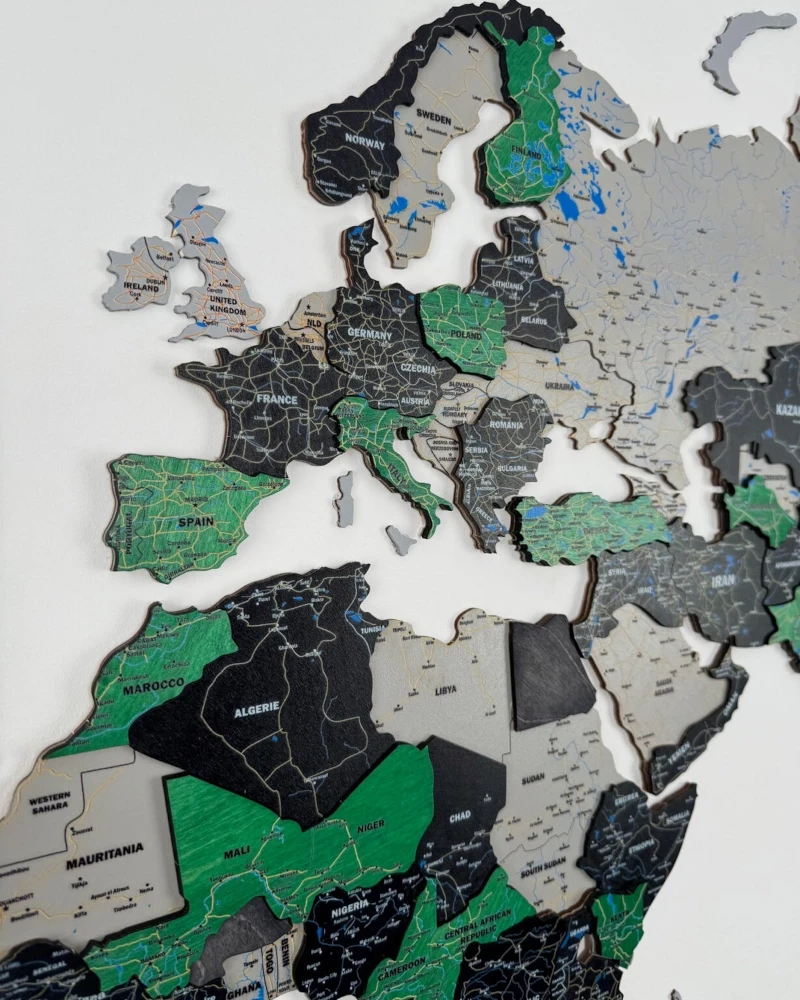 Drewniana mapa Świata 3D Premium