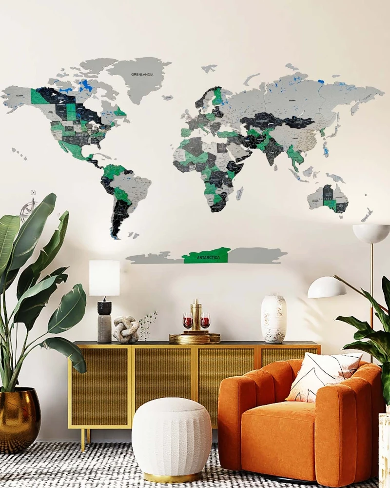 Drewniana mapa Świata 3D 200x100