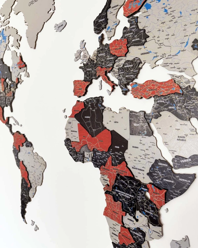 mapa Świata 3D Premium Ruby