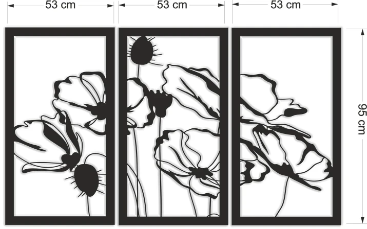 Ażurowy obraz tryptyk panel  dekoracyjny maki