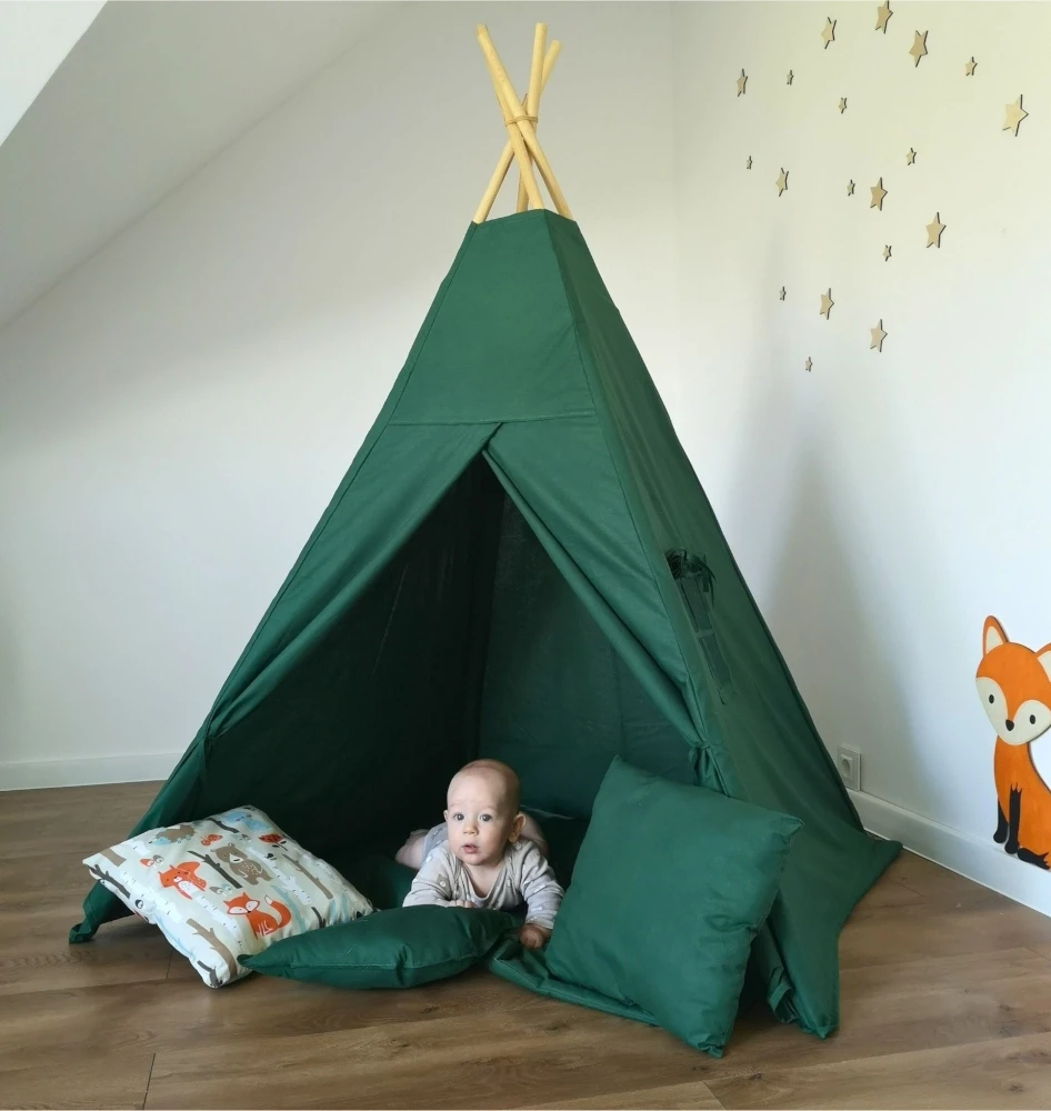 Tipi mata + 3x poduszki zieleń butelkowa