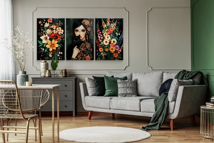 tryptyk do salonu kwiaty