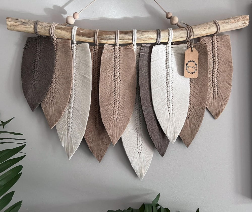 Makrama liście handmade dekoracja boho na ścianę