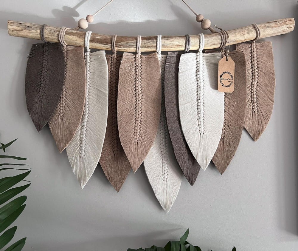 Makrama liście handmade dekoracja boho na ścianę