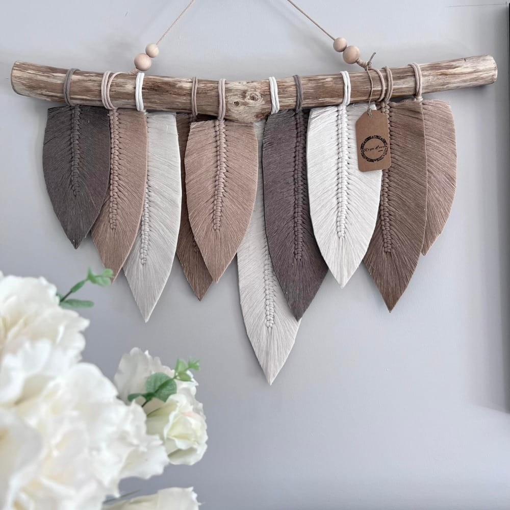 Makrama liście handmade dekoracja boho na ścianę