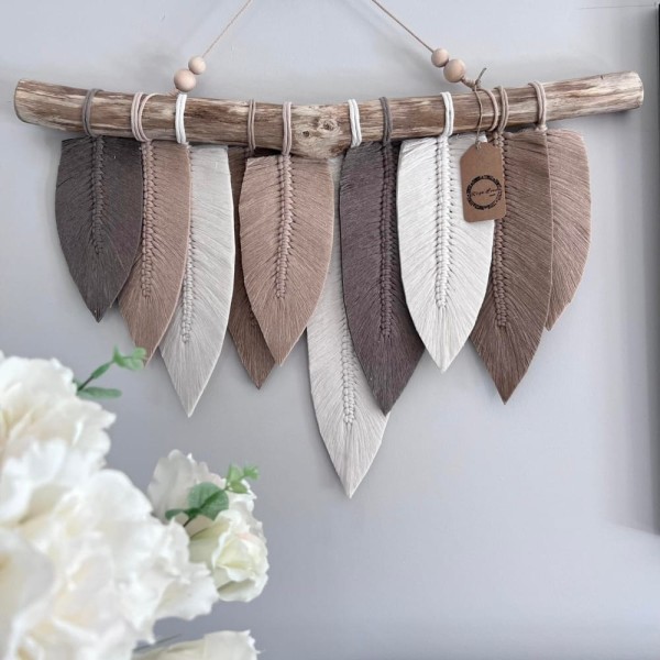Makrama liście handmade dekoracja boho na ścianę