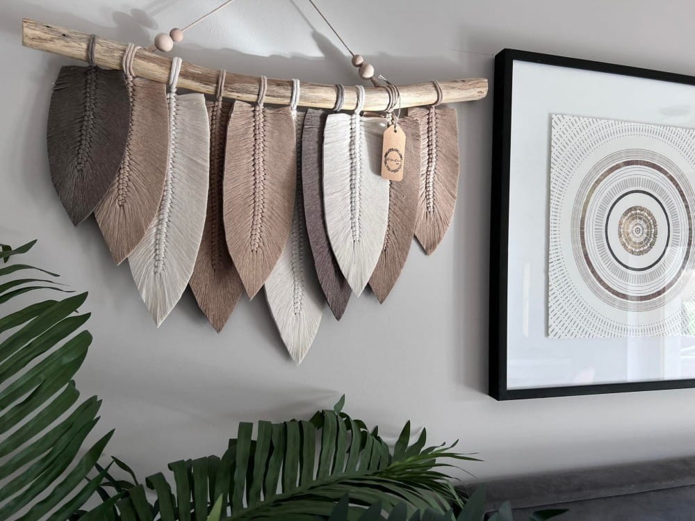 Makrama liście handmade dekoracja boho na ścianę