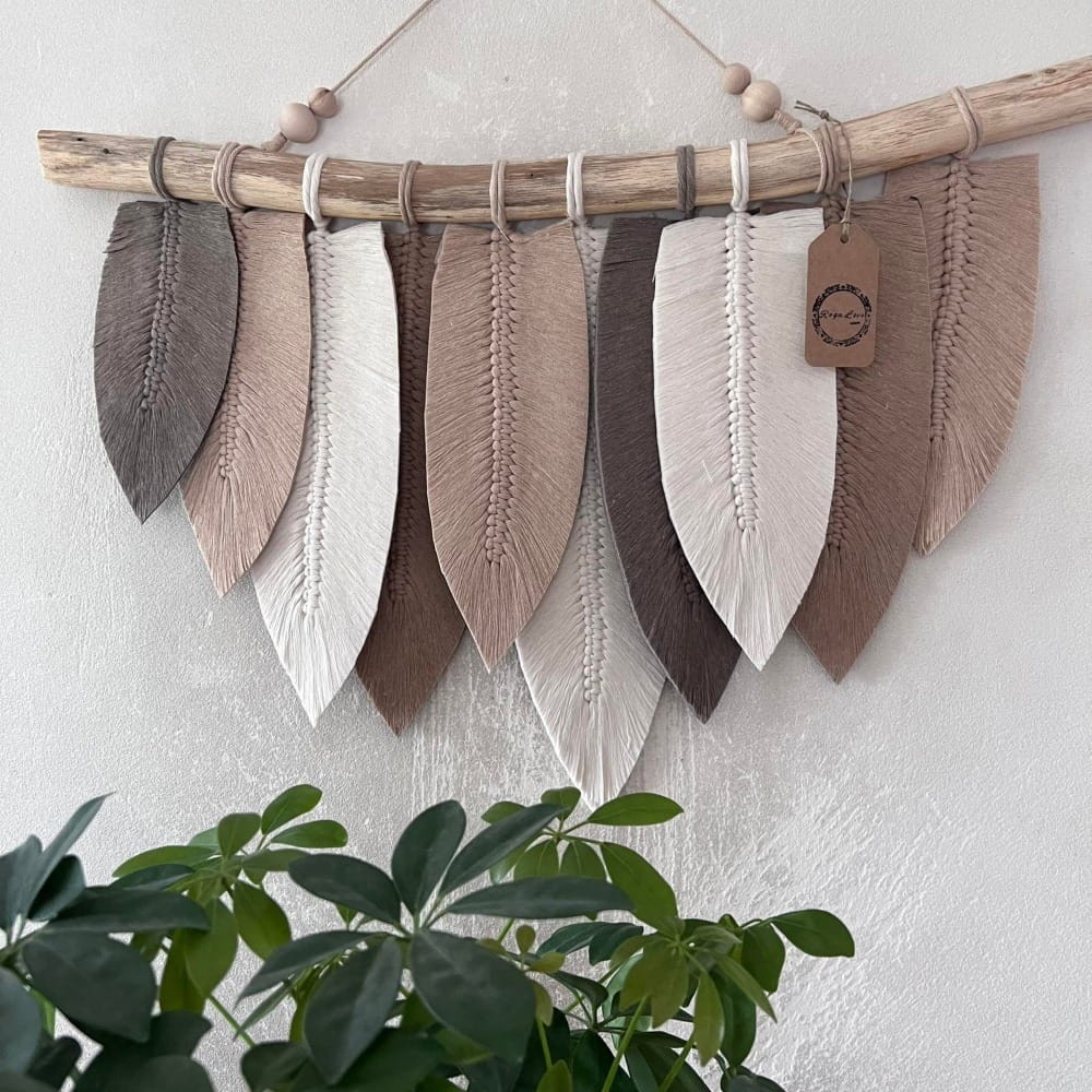 Makrama liście handmade dekoracja boho na ścianę