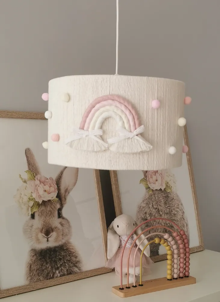 Lampa do pokoju dziecka abażur z tęcza i kokardki