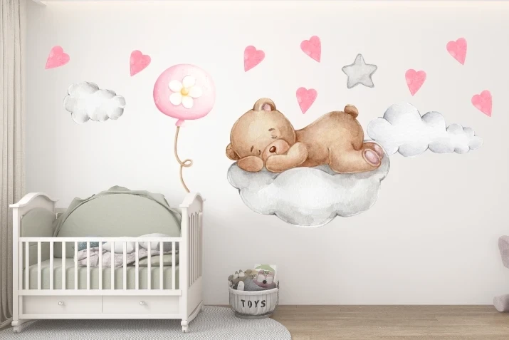 Naklejka na ścianę - Miś i serduszka