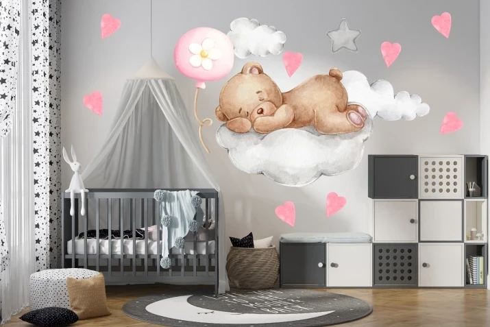 Naklejka na ścianę - Miś i serduszka