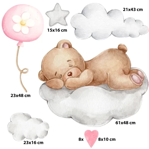 Naklejka na ścianę - Miś i serduszka