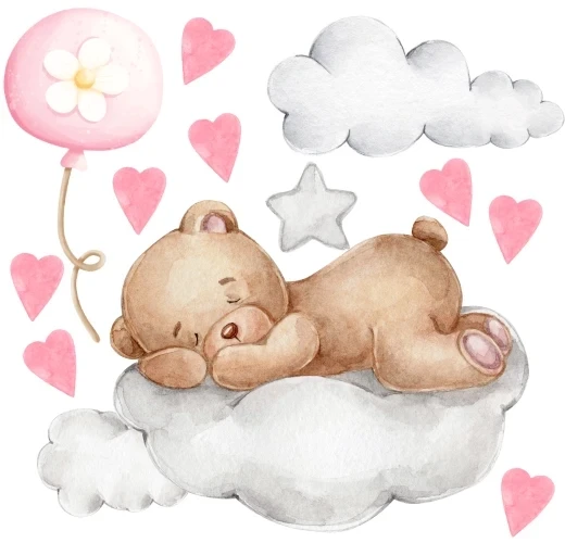 Naklejka na ścianę - Miś i serduszka