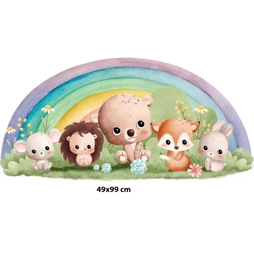 Naklejka Leśne zwierzątka i tęcza