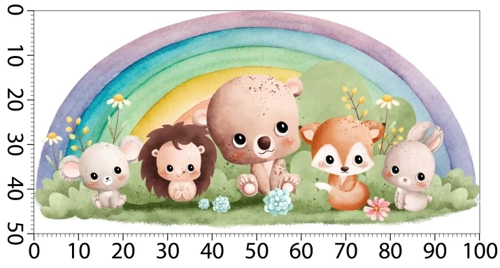 Naklejka Leśne zwierzątka i tęcza