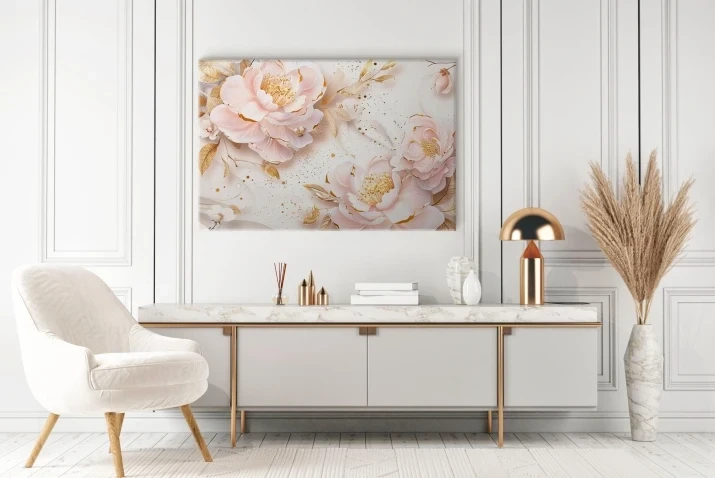 Obraz na Płótnie | Róż Złoto i Kwiaty