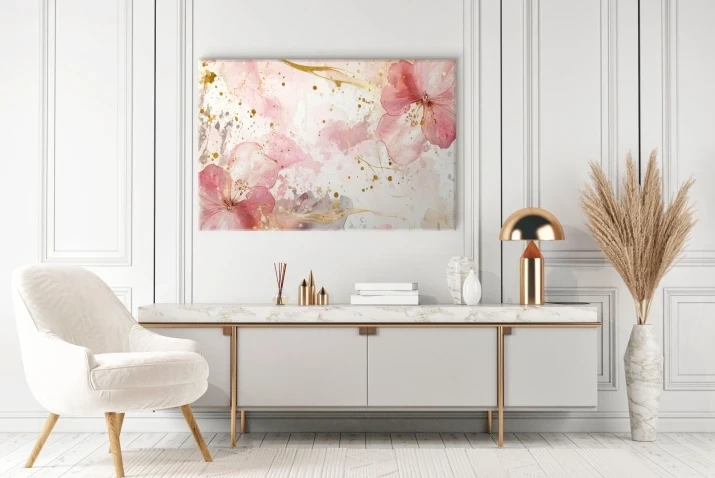 Obraz na Płótnie | Róż Złoto i Kwiaty