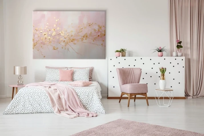 Obraz na Płótnie | Róż Złoto i listki