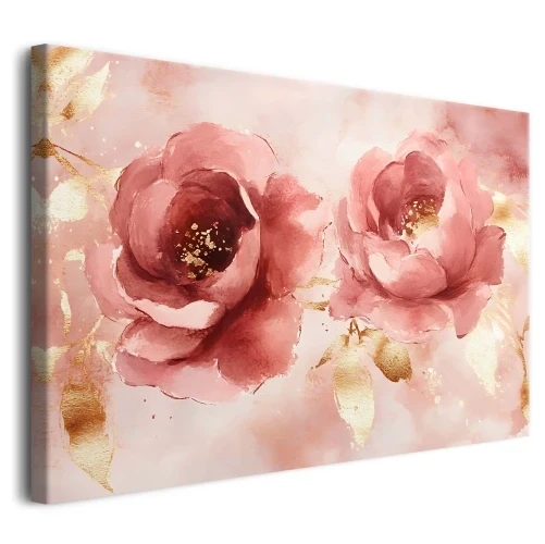 Obraz na Płótnie | Róż Złoto i kwiaty