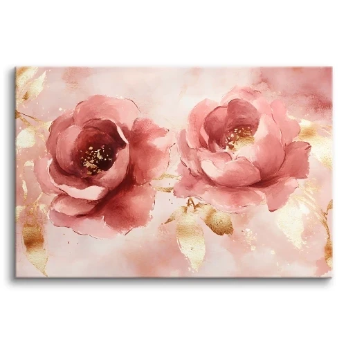 Obraz na Płótnie | Róż Złoto i kwiaty