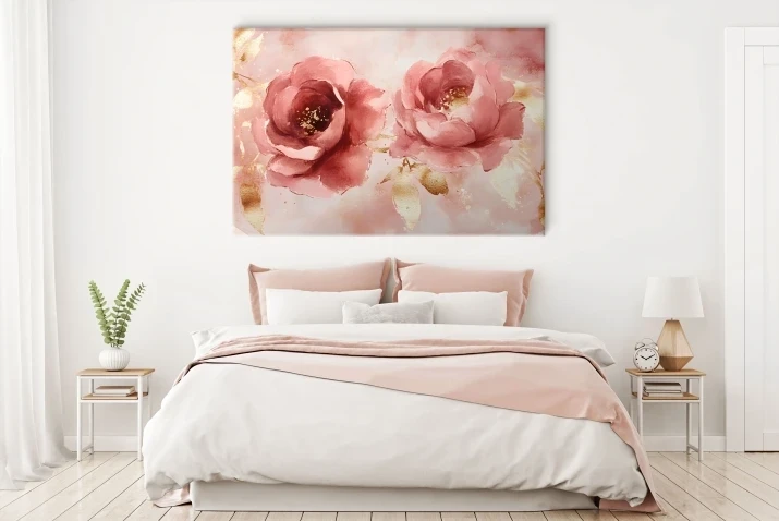 Obraz na Płótnie | Róż Złoto i kwiaty