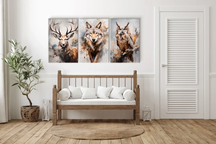Obraz na płótnie | tryptyk ze zwierzętami
