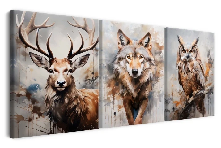 Obraz na płótnie | tryptyk ze zwierzętami