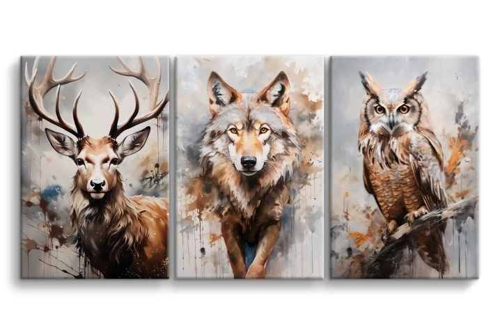 Obraz na płótnie | tryptyk ze zwierzętami
