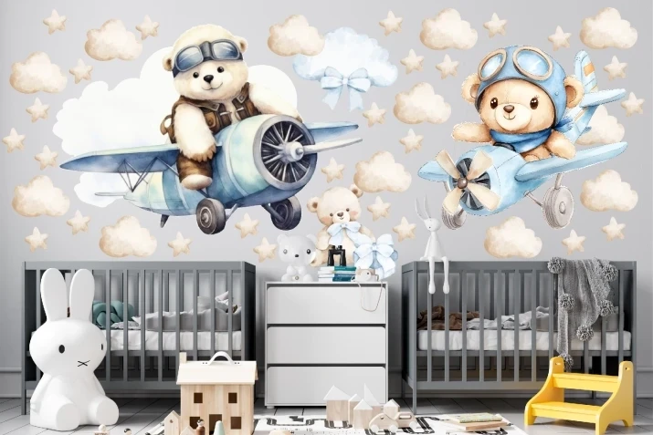 Naklejki na ścianę | naklejka misie, samoloty