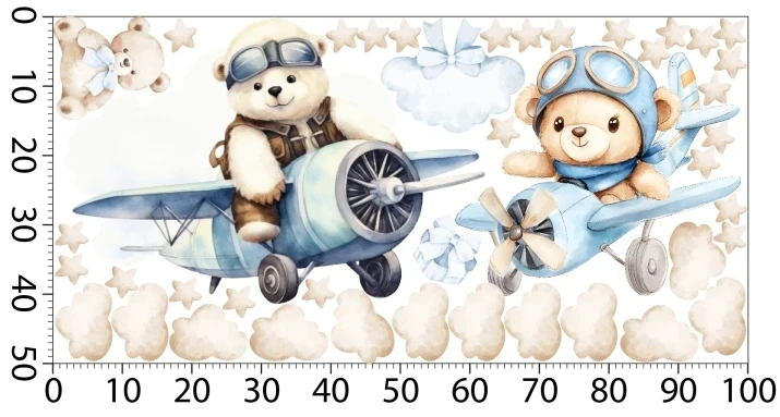 Naklejki na ścianę | naklejka misie, samoloty