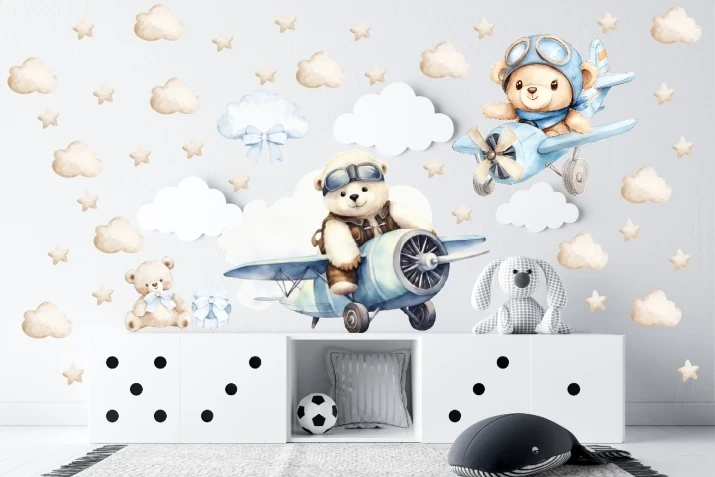 Naklejki na ścianę | naklejka misie, samoloty