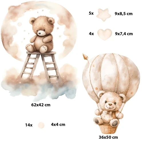Naklejki na ścianę | naklejka misie, balony