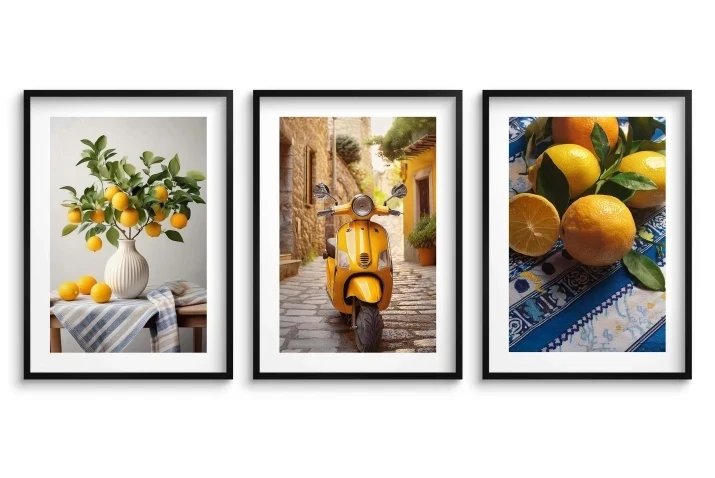 Plakaty Włochy | tryptyk zestaw plakatów | cytryny