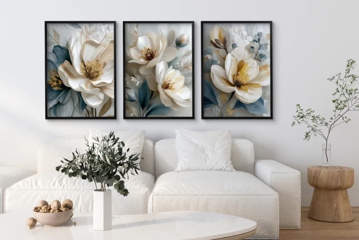 Plakaty do salonu |  piękny tryptyk kwiaty