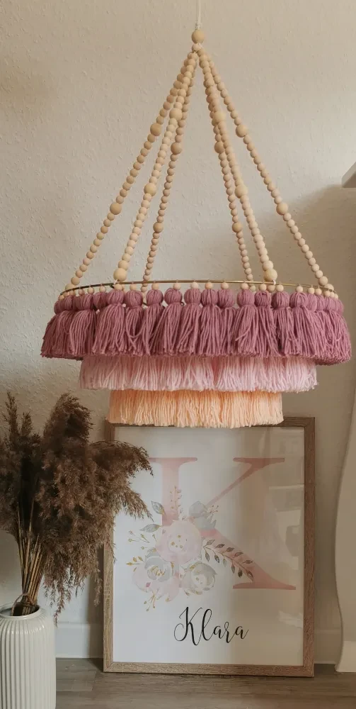 Lampa boho - kolorowy abażur ze sznurka z koralikami