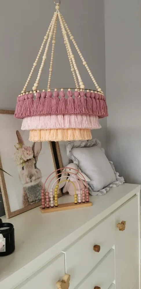 Lampa boho - kolorowy abażur ze sznurka z koralikami