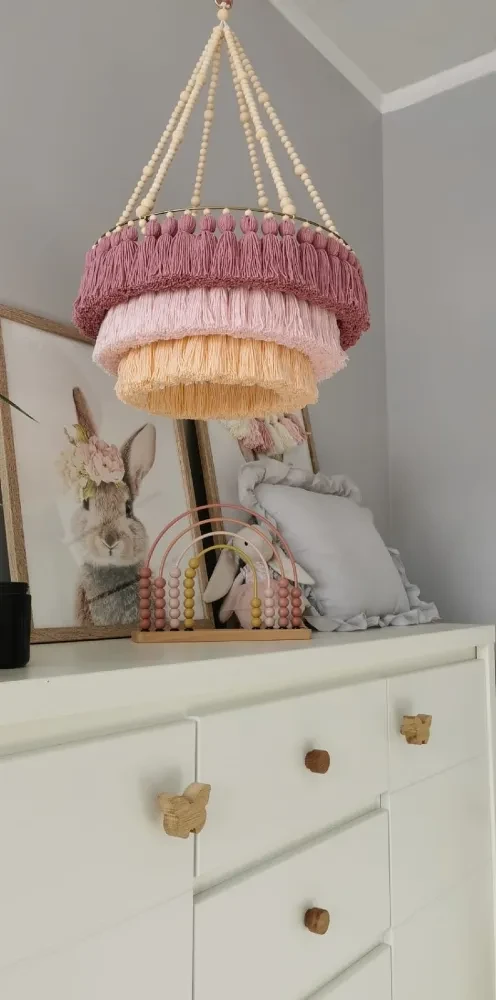 Lampa boho - kolorowy abażur ze sznurka z koralikami