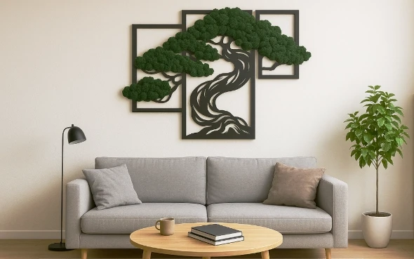 dekoracja z chrobotkiem nad kanapę