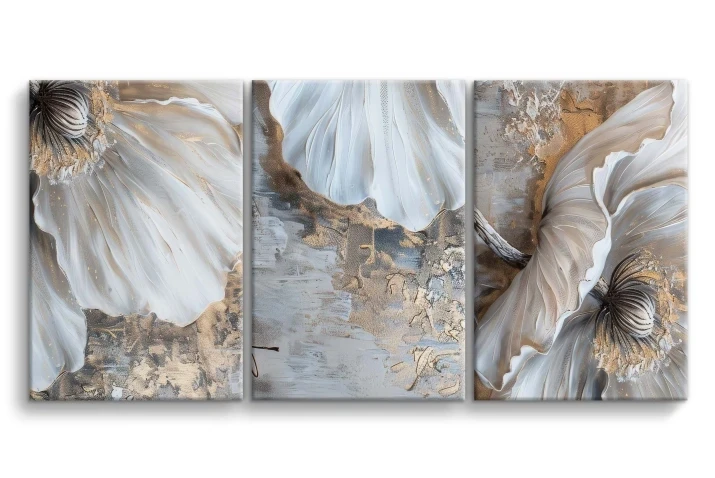 tryptyk na płótnie beż