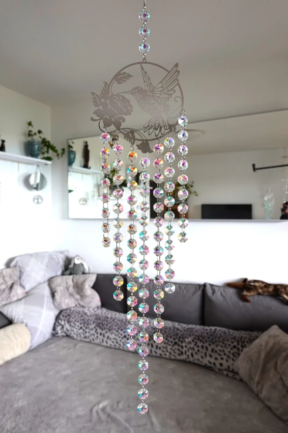 Szklany łapacz słońca | kolorowe refleksy | Koliberek z Kwiatem